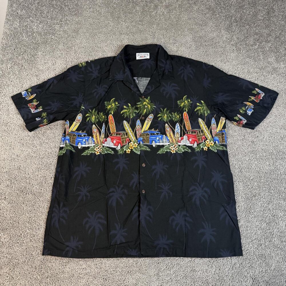 Pacific Legend Apparel Shirt Mens XL Black Short Sleeve Button Up Hawaiian